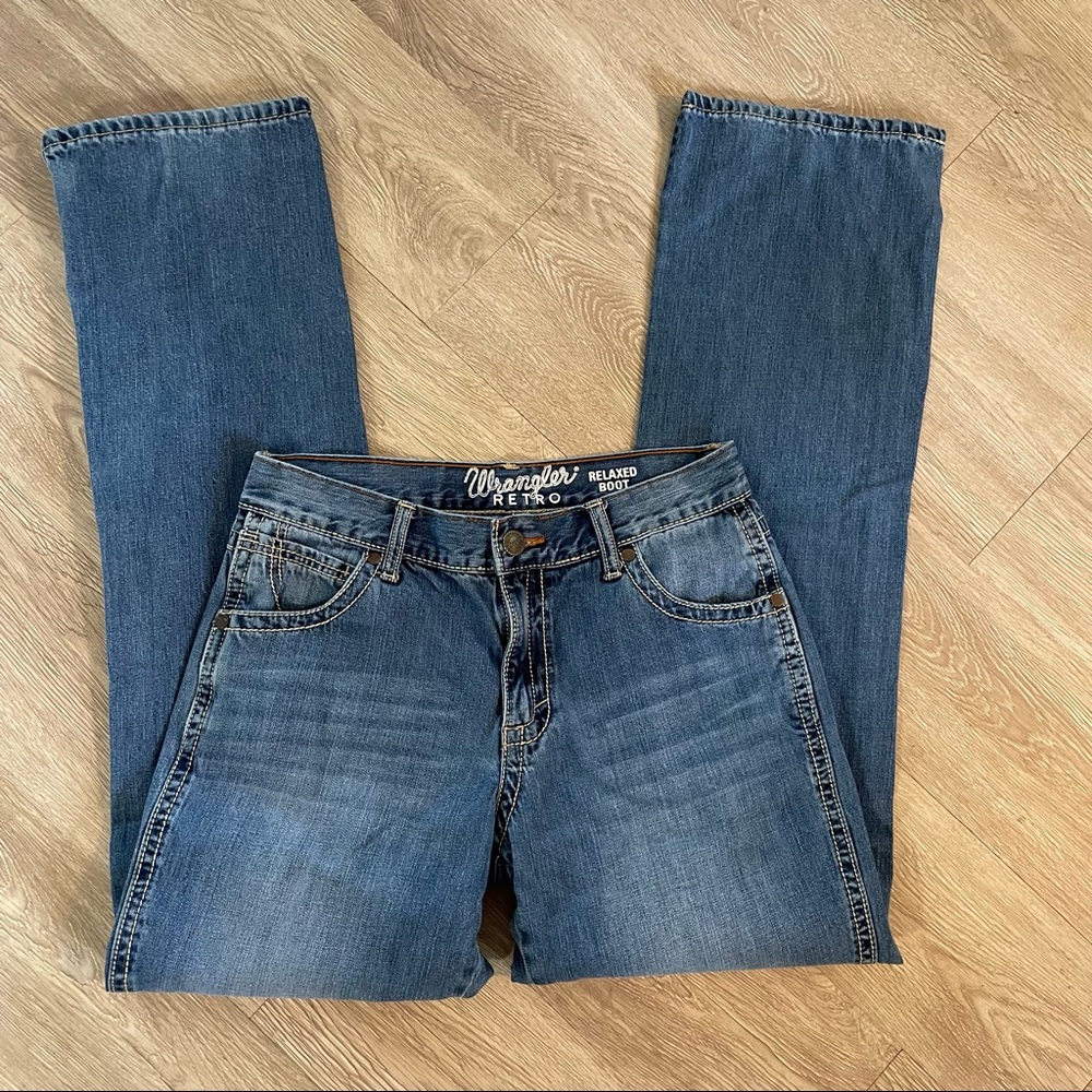 Wrangler Retro Relaxed Boot Embroidered Pocket Jeans Sz 30X34